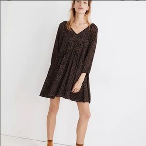 NWT | Madewell Crinkle Georgette V-Neck Babydoll Dress in Brushed Texture | S